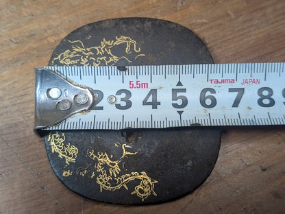Antique Japanese  1800s Dragon Tsuba  Samurai Sword Guard Gold Inlay