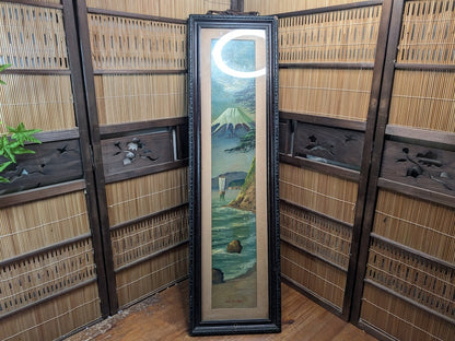 Rare 1800s Japanese Oil Painting Fuji Mountain Kakejiku Scroll Signed Antique