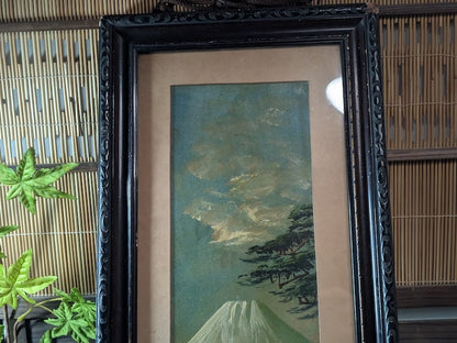Rare 1800s Japanese Oil Painting Fuji Mountain Kakejiku Scroll Signed Antique