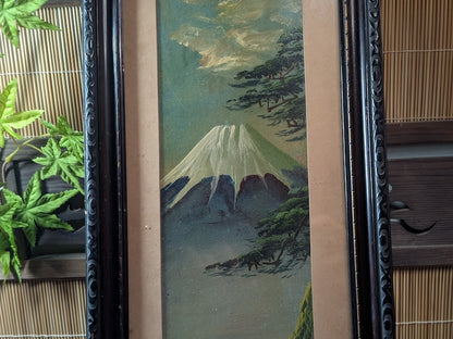 Rare 1800s Japanese Oil Painting Fuji Mountain Kakejiku Scroll Signed Antique