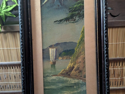 Rare 1800s Japanese Oil Painting Fuji Mountain Kakejiku Scroll Signed Antique