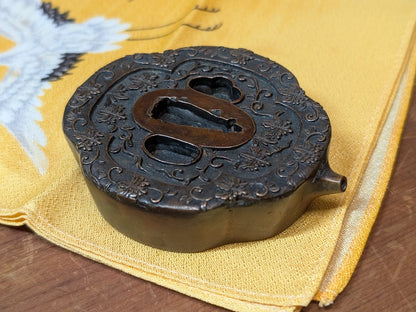 1800s Samurai Bronze Suiteki Tsuba Water Dropper Edo Meiji Japanese Antique