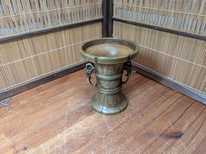 Rare Japanese Antique Buddhist Bronze Altar Vase Temple Decor