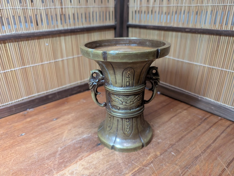 Rare Japanese Antique Buddhist Bronze Altar Vase Temple Decor