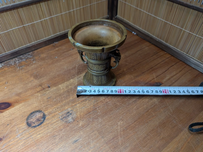 Rare Japanese Antique Buddhist Bronze Altar Vase Temple Decor