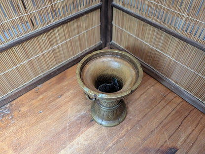 Rare Japanese Antique Buddhist Bronze Altar Vase Temple Decor