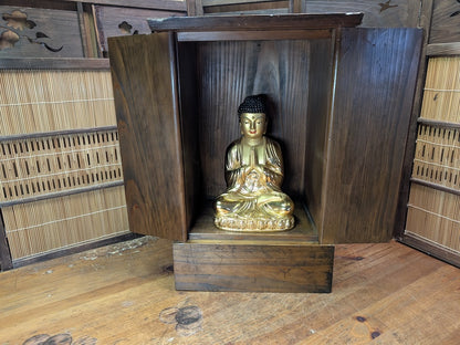 Rare Japanese Kamidana Shrine Brass Buddha Statue Handmade Wood Altar