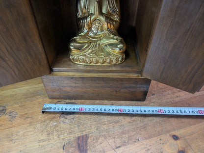 Rare Japanese Kamidana Shrine Brass Buddha Statue Handmade Wood Altar