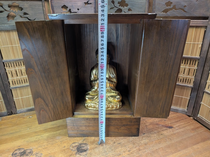 Rare Japanese Kamidana Shrine Brass Buddha Statue Handmade Wood Altar