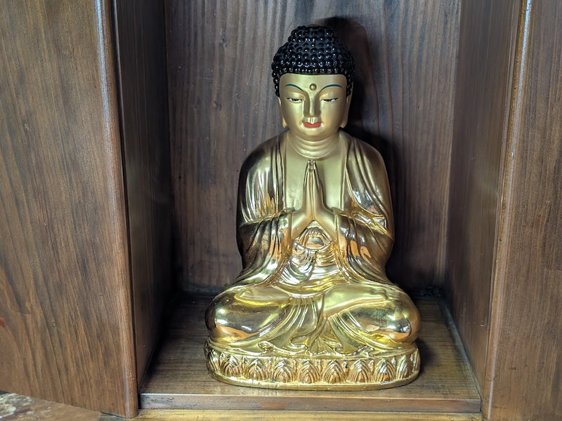 Rare Japanese Kamidana Shrine Brass Buddha Statue Handmade Wood Altar
