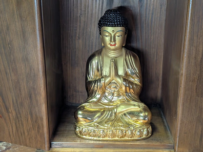 Rare Japanese Kamidana Shrine Brass Buddha Statue Handmade Wood Altar