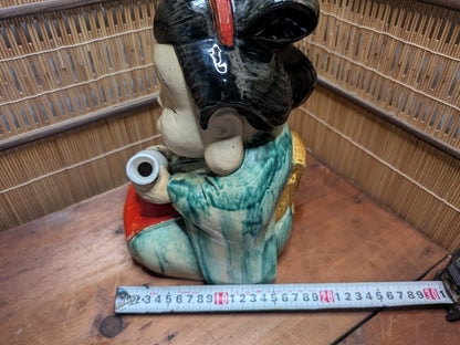 1940s Japanese Otafuku Ceramic Statue Lucky Folk Art Antique Figurine