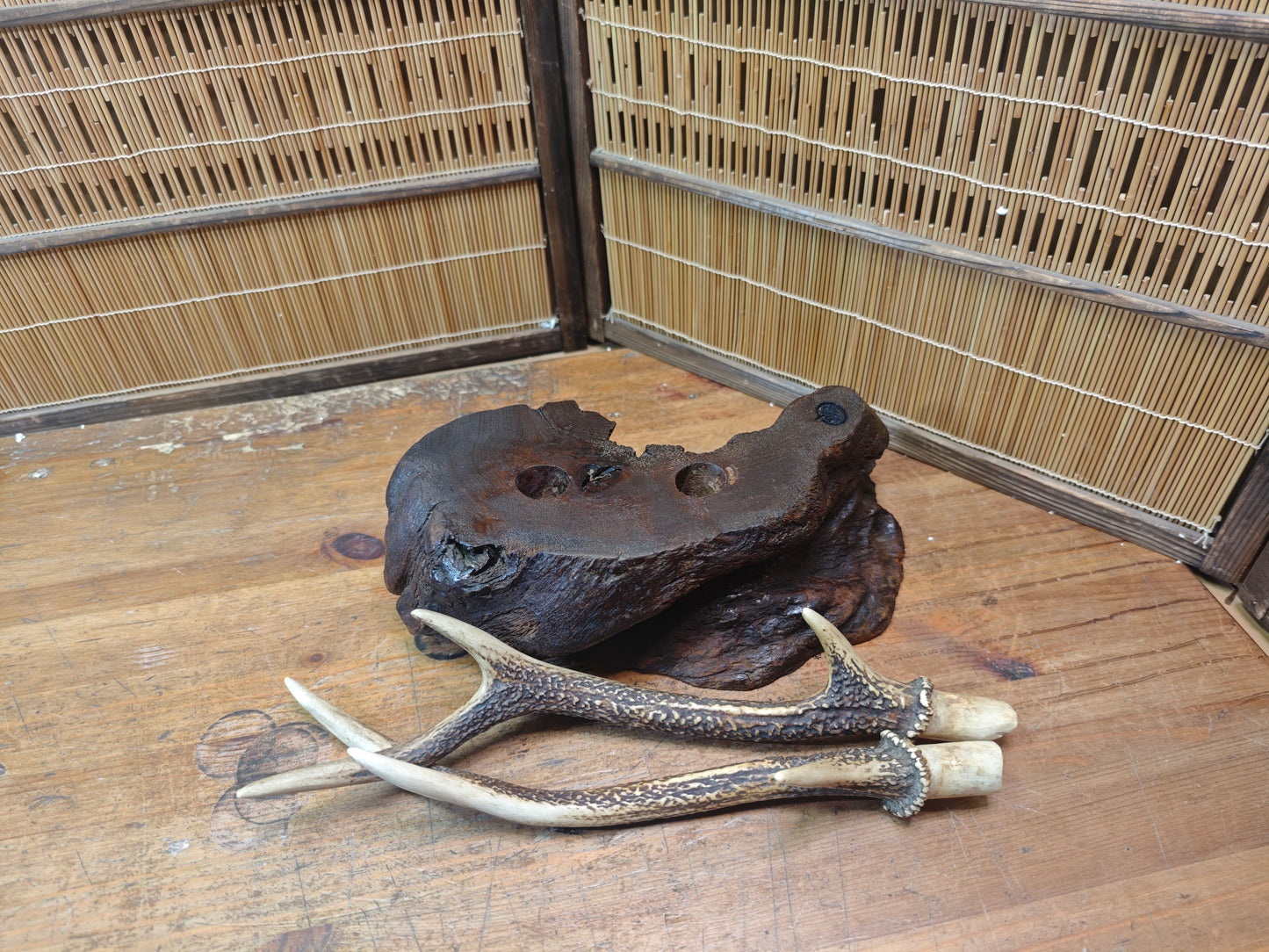 1950s Japanese Deer Antler Katana Stand Signed Samurai Sword Display Rare