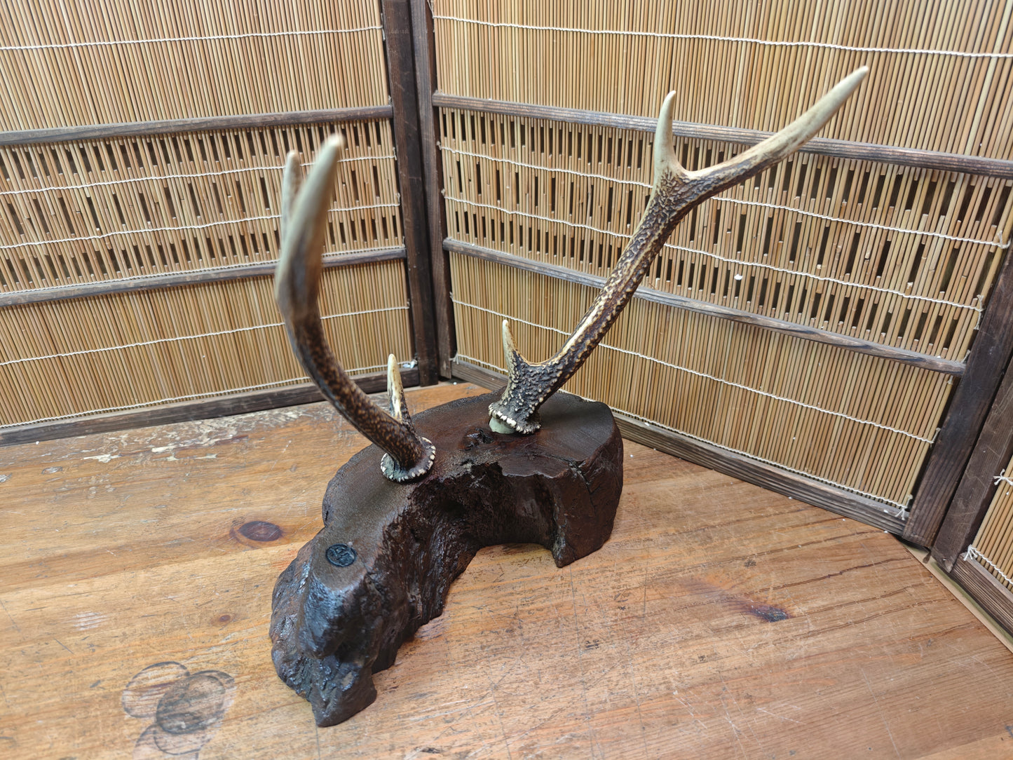 1950s Japanese Deer Antler Katana Stand Signed Samurai Sword Display Rare