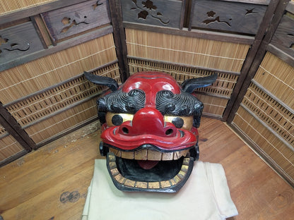 Vintage Japanese Shishi Mai Lion Mask Giant Wooden Festival Mask