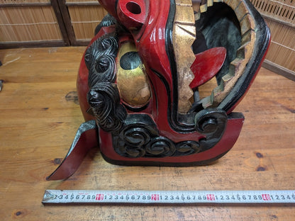 Vintage Japanese Shishi Mai Lion Mask Giant Wooden Festival Mask