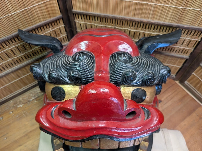 Vintage Japanese Shishi Mai Lion Mask Giant Wooden Festival Mask