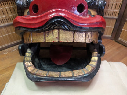 Vintage Japanese Shishi Mai Lion Mask Giant Wooden Festival Mask