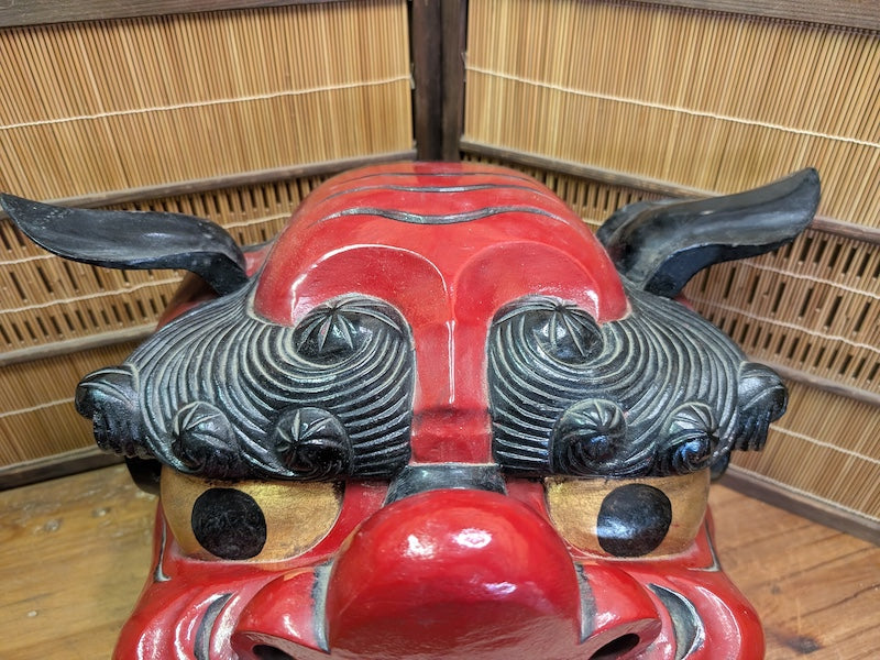 Vintage Japanese Shishi Mai Lion Mask Giant Wooden Festival Mask