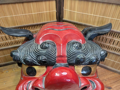 Vintage Japanese Shishi Mai Lion Mask Giant Wooden Festival Mask