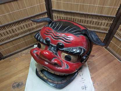 Japanese Shishi Mai Lion Mask Giant Wood Festival Head Authentic Decor