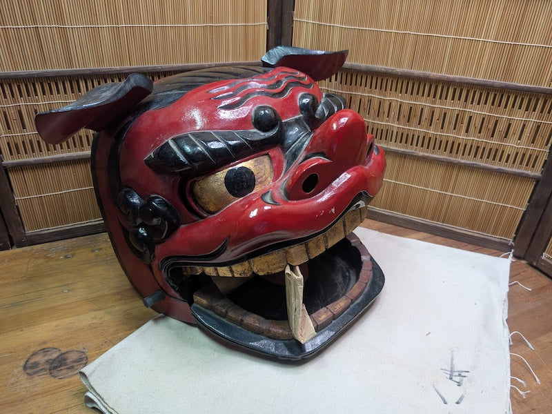Japanese Shishi Mai Lion Mask Giant Wood Festival Head Authentic Decor