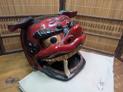Japanese Shishi Mai Lion Mask Giant Wood Festival Head Authentic Decor