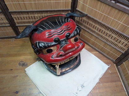 Japanese Shishi Mai Lion Mask Giant Wood Festival Head Authentic Decor