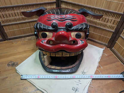Japanese Shishi Mai Lion Mask Giant Wood Festival Head Authentic Decor