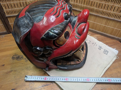 Japanese Shishi Mai Lion Mask Giant Wood Festival Head Authentic Decor