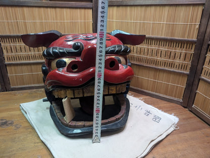 Japanese Shishi Mai Lion Mask Giant Wood Festival Head Authentic Decor