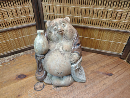 Extremely Rare 1950s Shigaraki Yaki Tanuki Figurine Handmade Japan