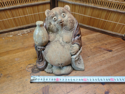 Extremely Rare 1950s Shigaraki Yaki Tanuki Figurine Handmade Japan