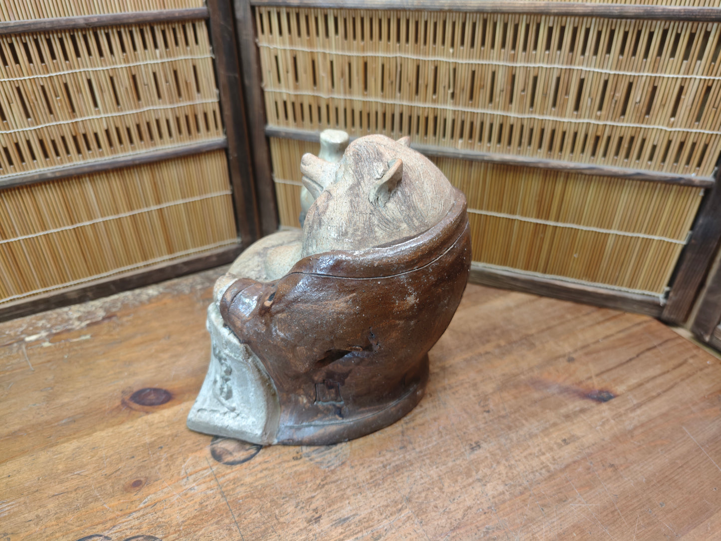 Extremely Rare 1950s Shigaraki Yaki Tanuki Figurine Handmade Japan