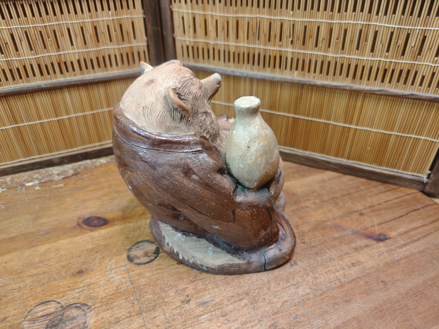 Extremely Rare 1950s Shigaraki Yaki Tanuki Figurine Handmade Japan