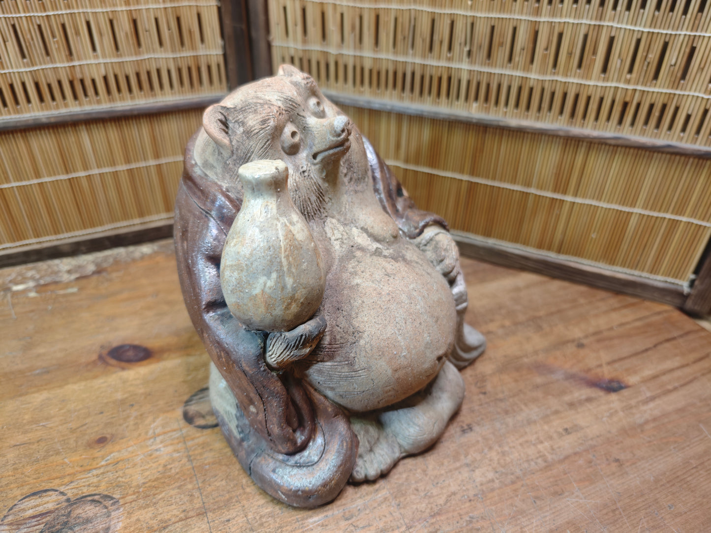 Extremely Rare 1950s Shigaraki Yaki Tanuki Figurine Handmade Japan