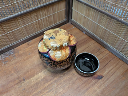 Extremely Rare Kutani Matcha Jar Gold Silk Kimono Motif Japan Auction