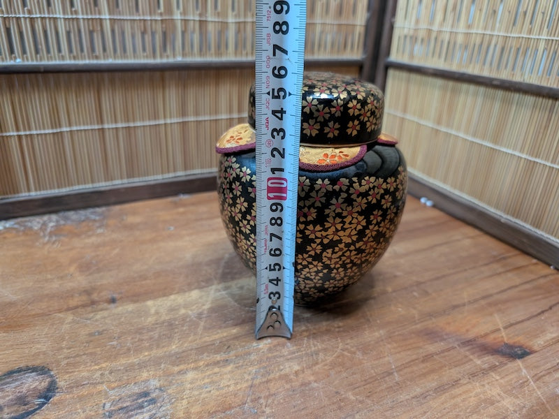 Extremely Rare Kutani Matcha Jar Gold Silk Kimono Motif Japan Auction