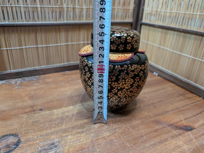 Extremely Rare Kutani Matcha Jar Gold Silk Kimono Motif Japan Auction