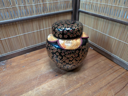 Extremely Rare Kutani Matcha Jar Gold Silk Kimono Motif Japan Auction
