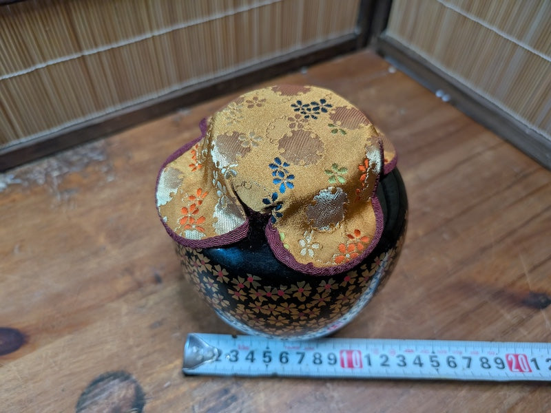 Extremely Rare Kutani Matcha Jar Gold Silk Kimono Motif Japan Auction