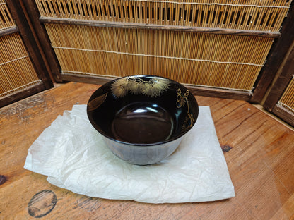 Extremely Rare 1960s Wajima Nuri Lacquer Bowl Gold Maki-e Auction JPN