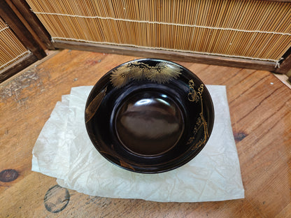 Extremely Rare 1960s Wajima Nuri Lacquer Bowl Gold Maki-e Auction JPN