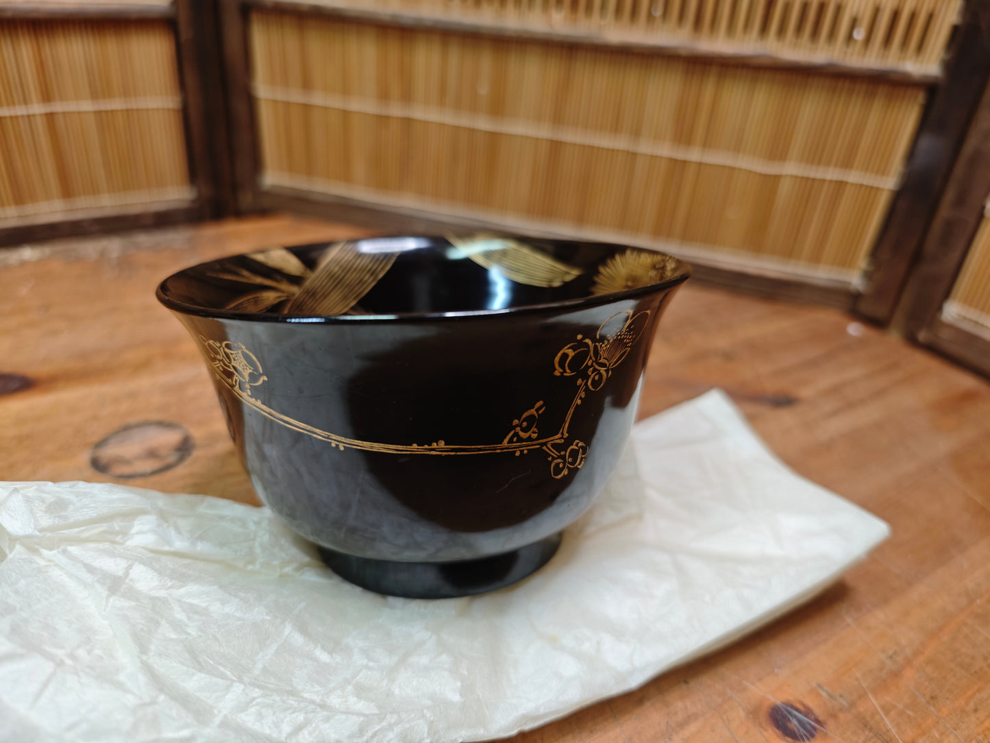 Extremely Rare 1960s Wajima Nuri Lacquer Bowl Gold Maki-e Auction JPN