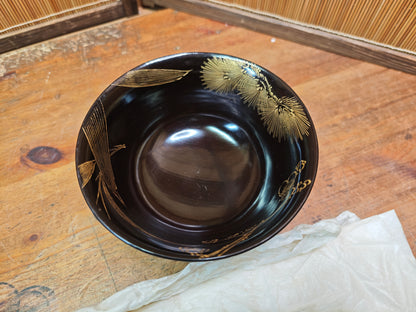 Extremely Rare 1960s Wajima Nuri Lacquer Bowl Gold Maki-e Auction JPN