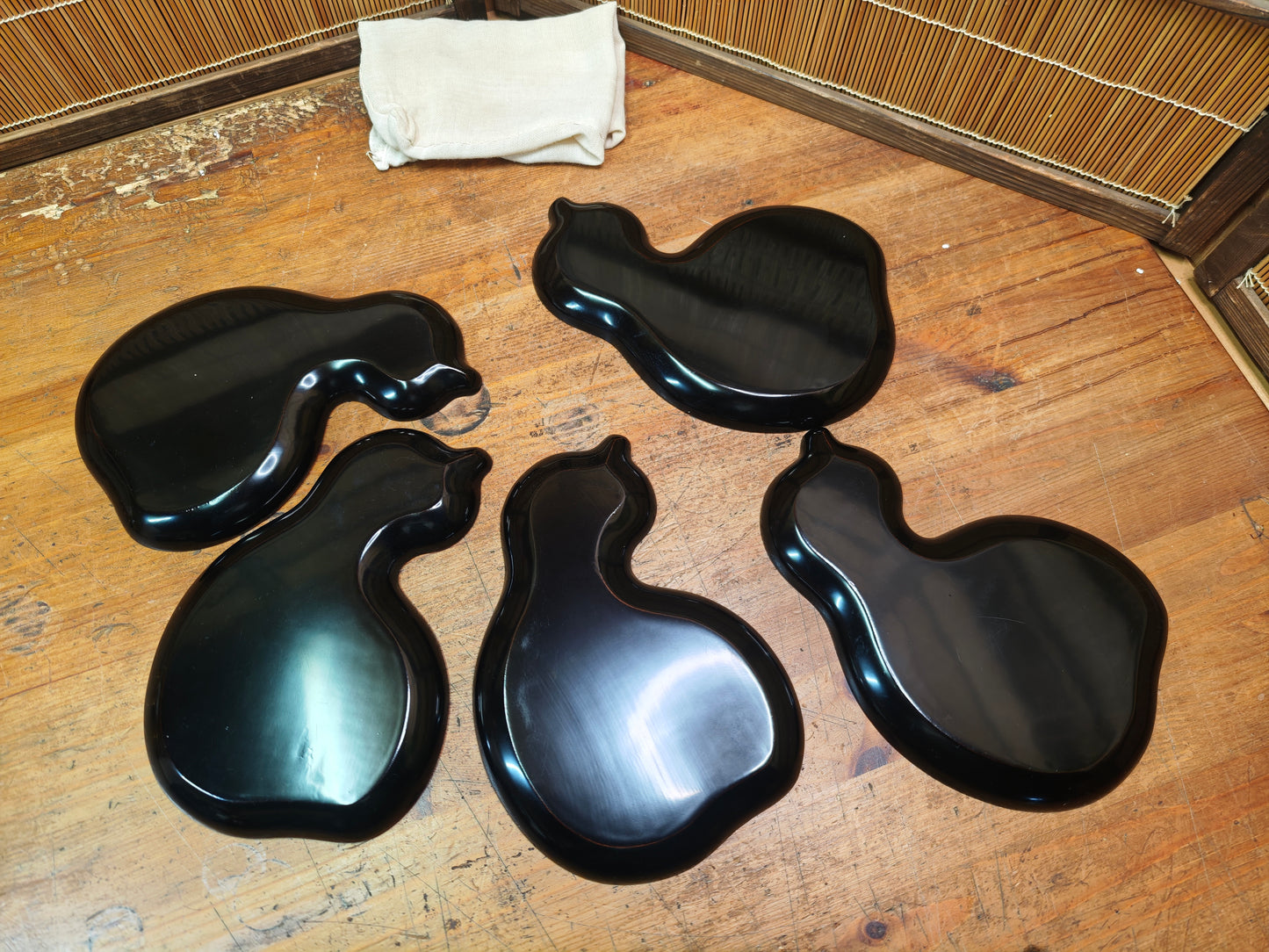 Rare Vintage Wajima Nuri Lacquer Plate Set of 5 Japanese Urushi Ware