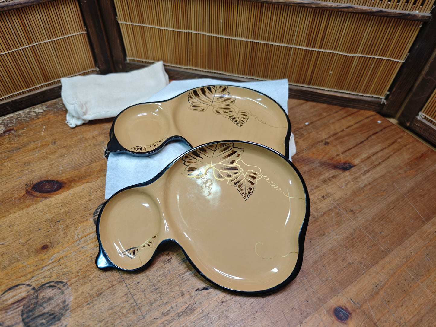 Rare Vintage Wajima Nuri Lacquer Plate Set of 5 Japanese Urushi Ware