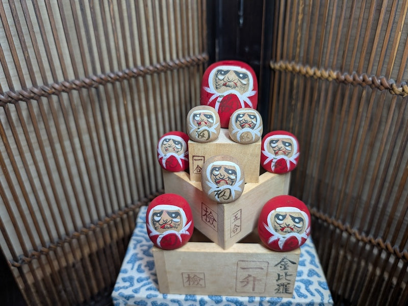 Rare Japanese Kokeshi Daruma Doll Signed Wood Folk Art w/Original Box