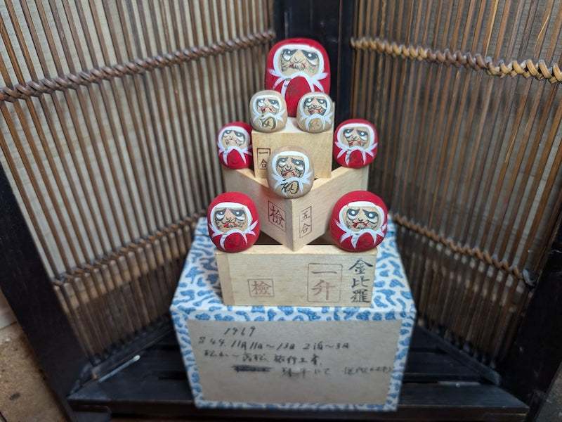 Rare Japanese Kokeshi Daruma Doll Signed Wood Folk Art w/Original Box