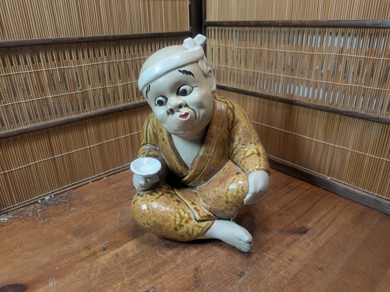 Rare Japanese Hyottoko Okimono Figurine Folk Art Lucky Statue Japan